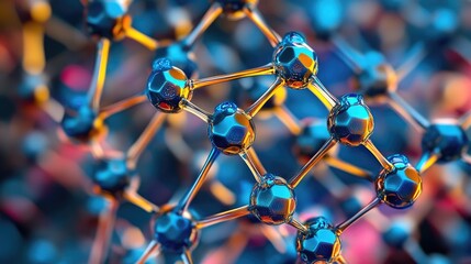 Intricate abstract representation of nanomolecular structures showcasing vibrant atomic connections and chemical intricacies in a dynamic composition.