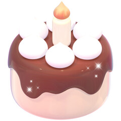 Cute 3D glossy Illustration of Chocolate Birthday Cake