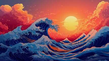 The Great Wave off Kanagawa in style of modern anime


