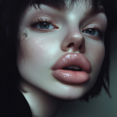 Anti fashion caricature of big lips. Irony in Modern Beauty Trends. Extreme Lip Enhancements Critique. Absurdity of Lip Fashion Trends