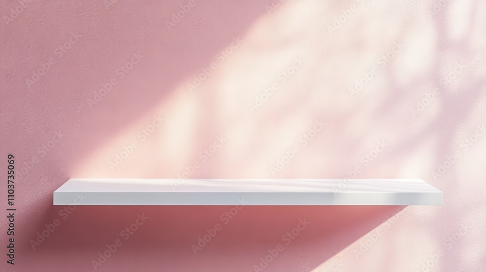 Poster sunlit shelf on a pastel pink background, providing a clear white space perfect for products. this m