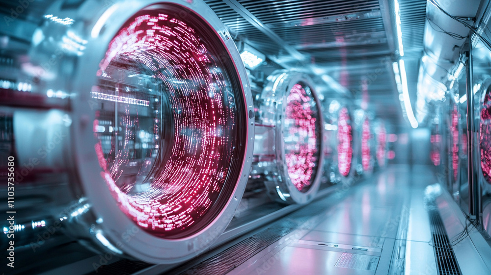 Poster futuristic ai technology in industrial setting energy flow dynamics sci-fi environment high-tech vie