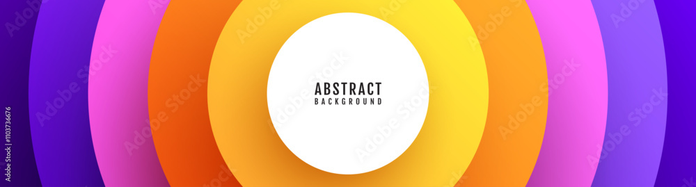 Poster 3d white abstract background overlap layer on bright space with colorful flowing circles decoration.