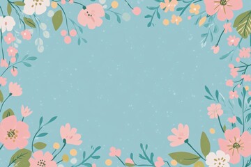 Background of light blue with simple winter snowflakes and snowtree brunches framing the edges, in the style of cartoon.