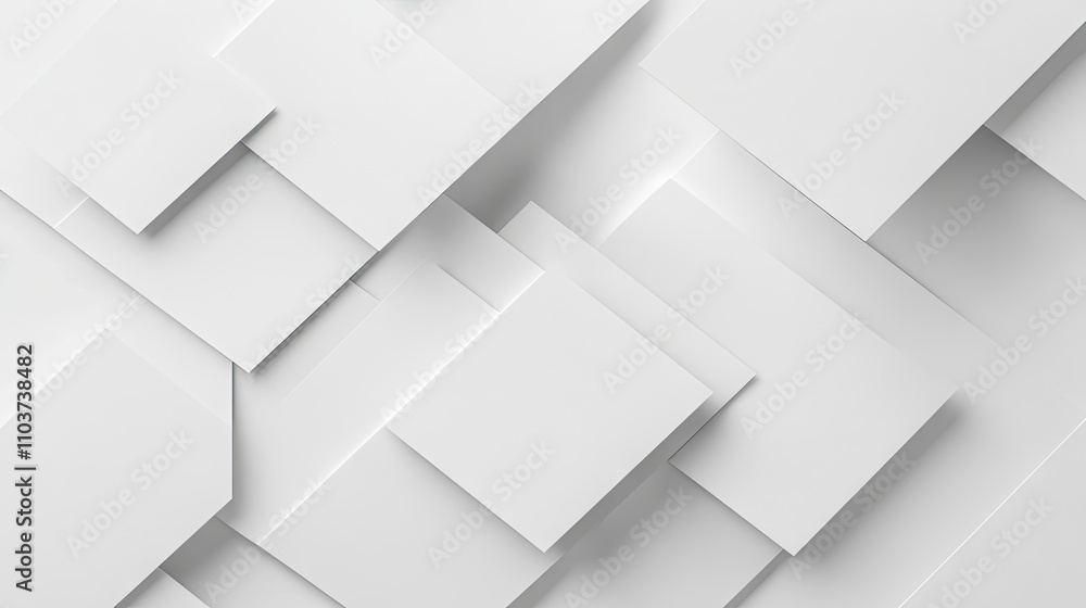 Poster a collection of white papers arranged neatly, isolated on a bright white background, with ample spac