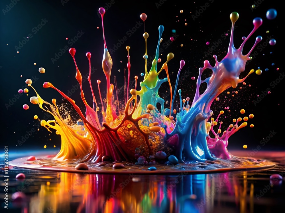 Poster night photography of ink drops flowing and spreading across a screen, creating an artistic represent