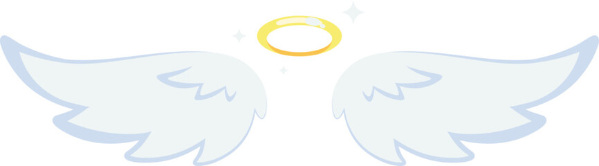 The wings of a white angel are shown with a golden circle in the center