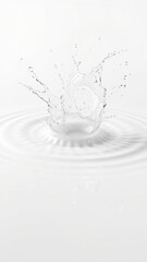 Close-up of water splashes on a smooth white surface with ripples and droplets, creating a sense of movement and energy , movement, high resolution, fluid dynamics
