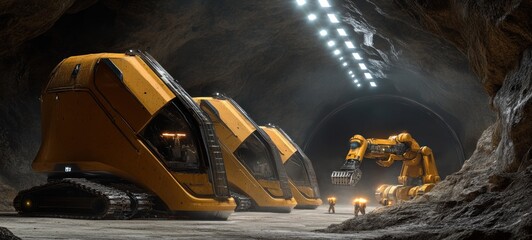 Futuristic Mining Operation: Autonomous Vehicles and Robotic Arm in Underground Tunnel
