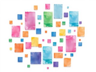 Colorful watercolor rectangle set with various shapes and sizes scattered on a clean white background , vibrant colors, geometric shapes, shape composition