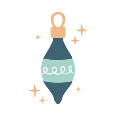 Icicle shaped Christmas tree toy. Christmas toy with ornament. Hand drawn Vector illustration. Flat design. Cartoon style