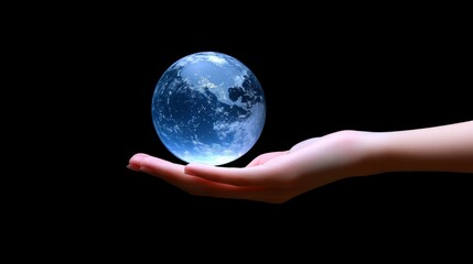 Hand holding a globe with water droplets