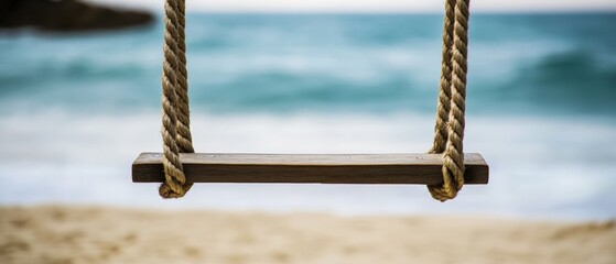 Tranquil Beach Swing with Ocean Background: Perfect for Relaxation, Summer Vibes, and Coastal Inspiration in Stock Photography