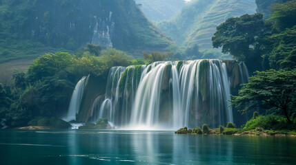 Naklejka premium Background of tropical falls in Vietnam and China.