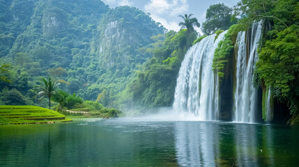 Fototapeta premium Background of tropical falls in Vietnam and China.