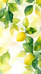 Watercolor Lemon and Leaves - Fresh Summer Art