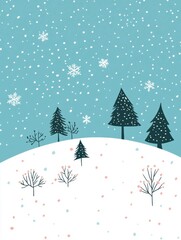 Naklejka premium Create a 2D illustration of a snowy winter landscape.