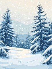 Create a 2D illustration of a snowy winter landscape in the style of the Sappyseals Instagram channel.