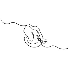 Elephant head  single line art, continuous one line drawing of  Isolated outline vector icon 