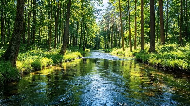 Serene River in Lush Forest: Nature's Water Preservation Haven