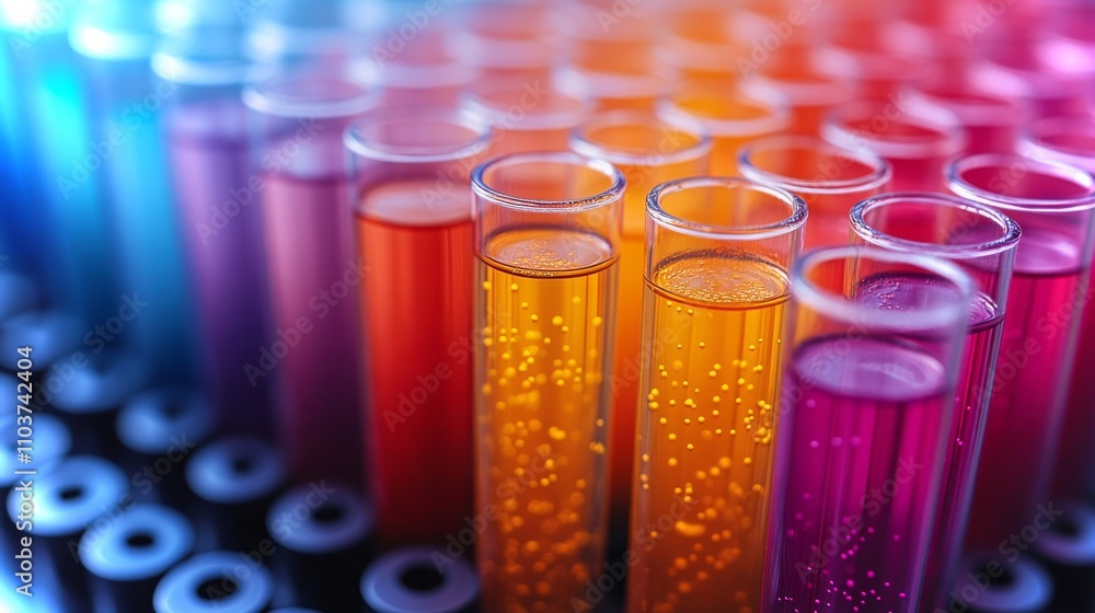 Aufkleber colorful test tubes displaying various extracts from amanita mushrooms in a laboratory setting