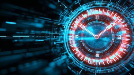 Futuristic clock with glowing digital elements