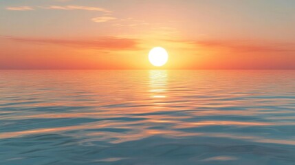 Obraz premium Serene sea sunset reflecting on calm waters, creating a peaceful atmosphere. The serene colors of the sea blend beautifully with the sunset, ideal for relaxation. Ample copy space available.