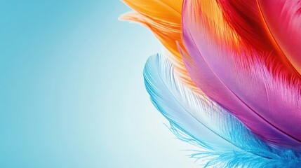 Colorful airborne feather-like fibers create a vibrant and dynamic visual experience, emphasizing the beauty of natures design, with ample copy space for added text and graphics.