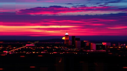 Vibrant Sunset Over City Skyline: A Stunning Urban Landscape at Twilight