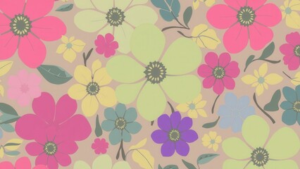 Obraz premium Vibrant Floral Pattern Wallpaper: Brighten Up Your Space with Colorful Blooms for a Fresh and Joyful Atmosphere
