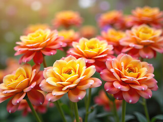 Fototapeta premium Orange ranunculus flowers blooming in garden setting