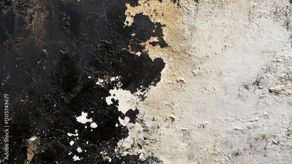 Poster black cream background texture highlights both rough and smooth elements, creating a visually striki