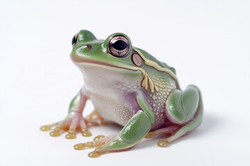 Obraz premium Selective focus colorful frog isolated on white background, Close up shot chubby toad on white, Poisonous frog.
