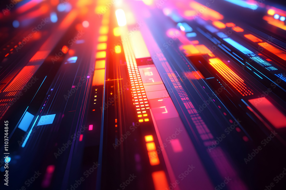 Poster abstract futuristic background, vibrant neon lines converge dynamically, creating a high-tech, energ