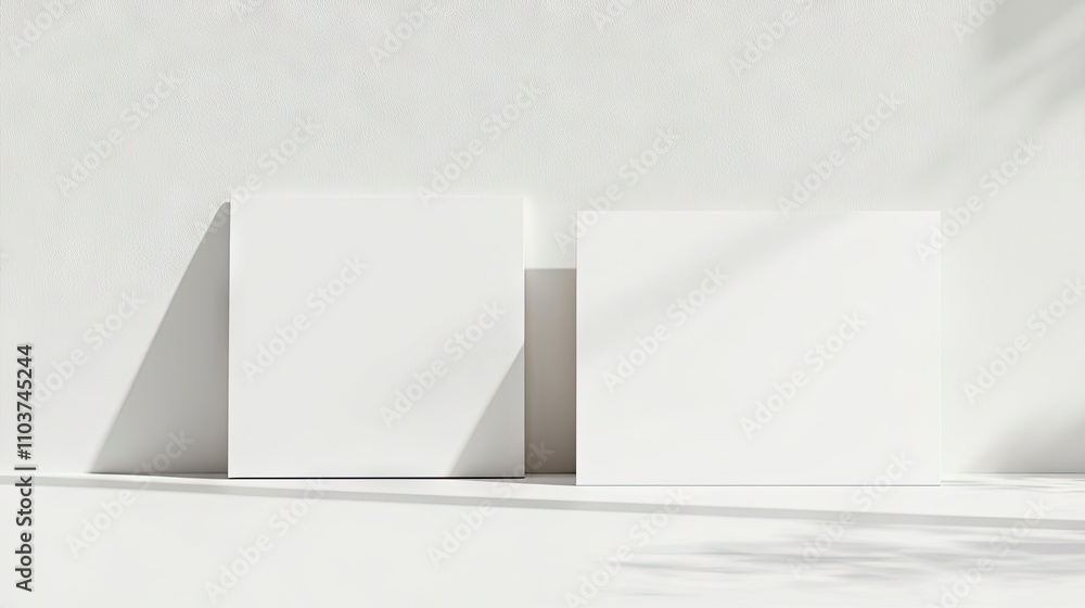 Poster blank white horizontal rectangular a4 poster and business card mockup on a clean background, ideal f