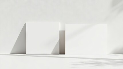 Fototapeta premium Blank white horizontal rectangular A4 poster and business card mockup on a clean background, ideal for displaying your designs with ample photo style copy space.