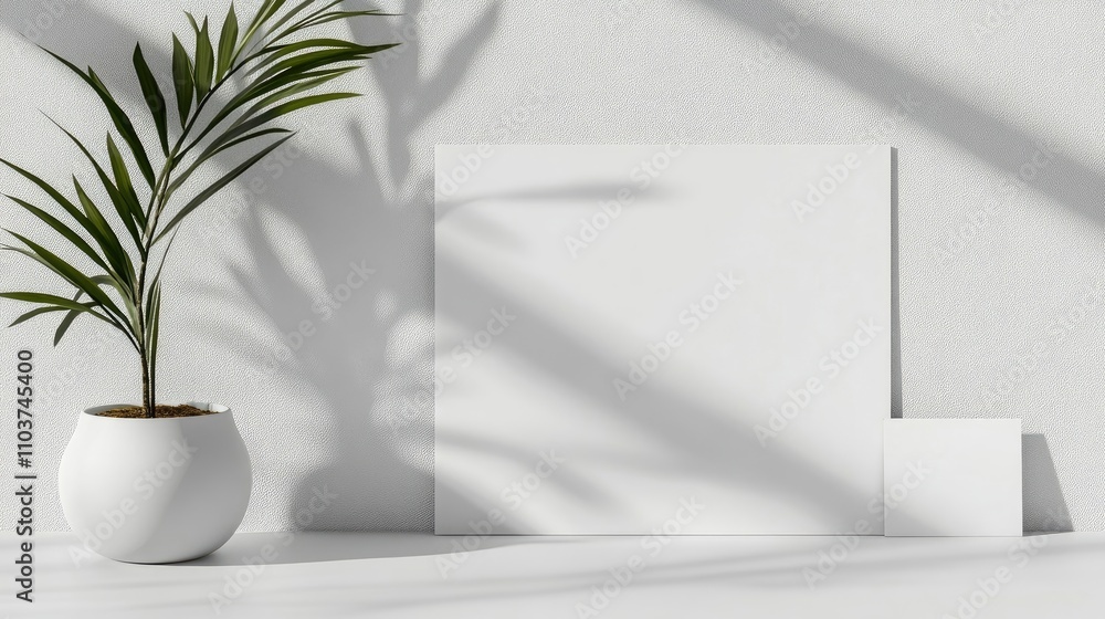 Aufkleber blank white horizontal rectangular a4 poster and business card mockup on a clean background, ideal f