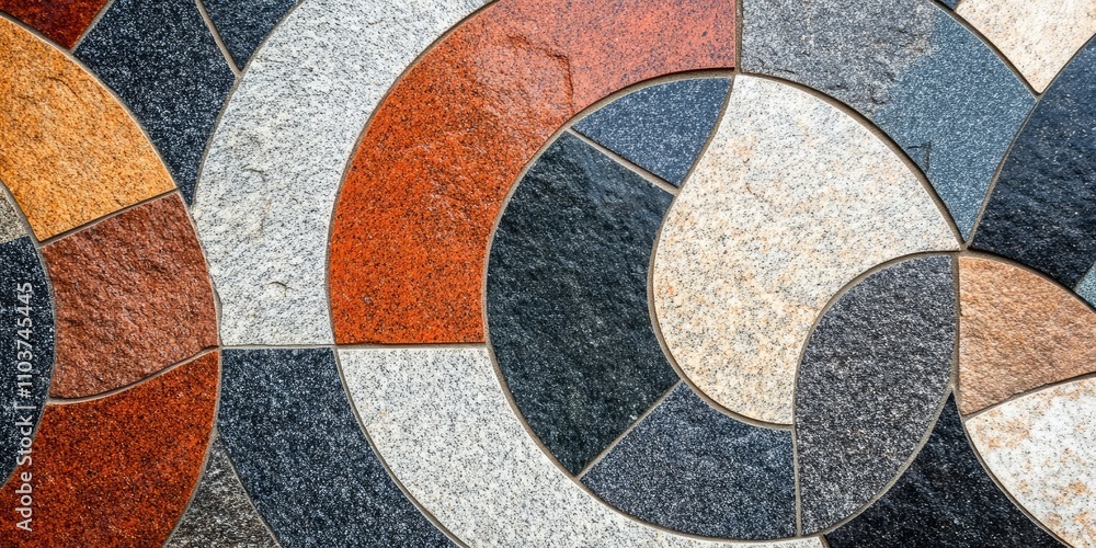 Poster detailed close up of an abstract pattern found on stone floor tiles, showcasing the unique design an