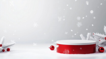 white and red podium for product presentation at christmas	
