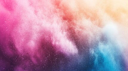 Dynamic abstract swirl of colorful powder creating a vivid explosion on a soft, textured background with a gradient of pink, purple, and blue hues.