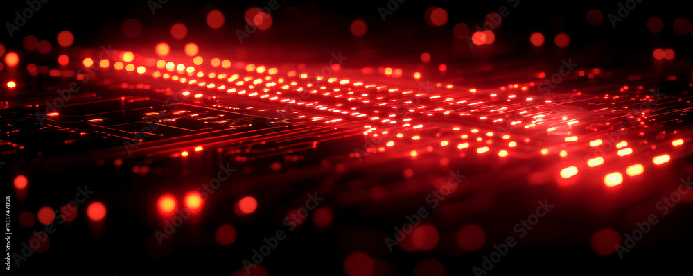 Poster red illuminated circuit board abstract technology design