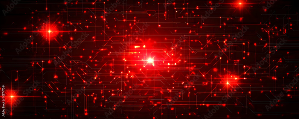 Poster abstract red circuit board glowing network design