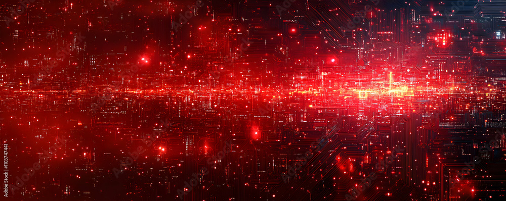 Aufkleber abstract red circuit board digital data stream
