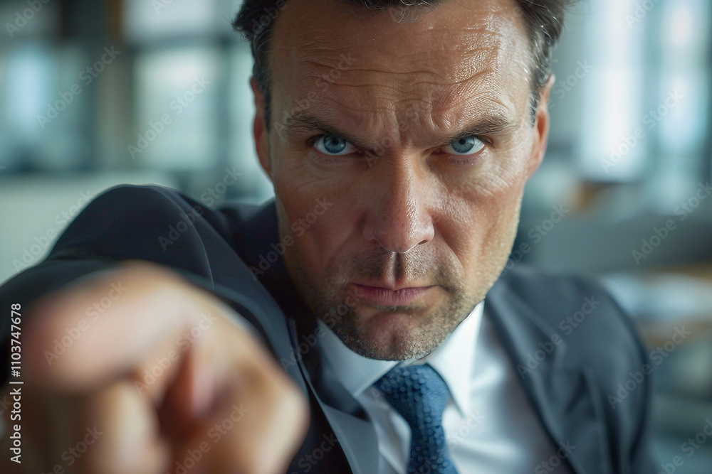 Aufkleber created with generative ai image of angry severe strict man office worker