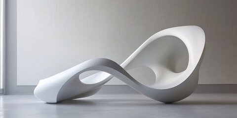 A modern sculptural lounge chair with flowing curves and an organic design.