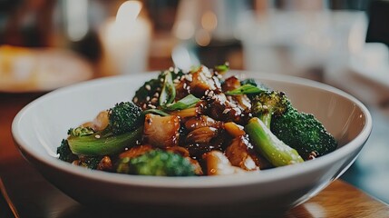 Stir-fried Italian broccoli combined with soy sauce and garlic creates a delicious dish. This vibrant stir-fried Italian broccoli is perfect, with ample room for text and design.