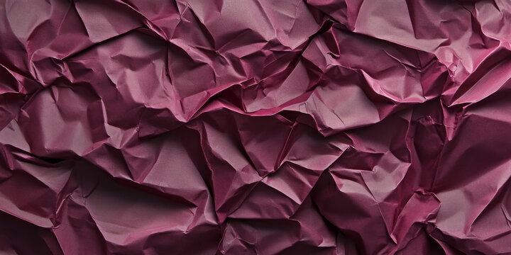 Burgundy crumpled paper texture with rich wine-colored tones. Bold folds and deep shadows emphasize its textured surface.