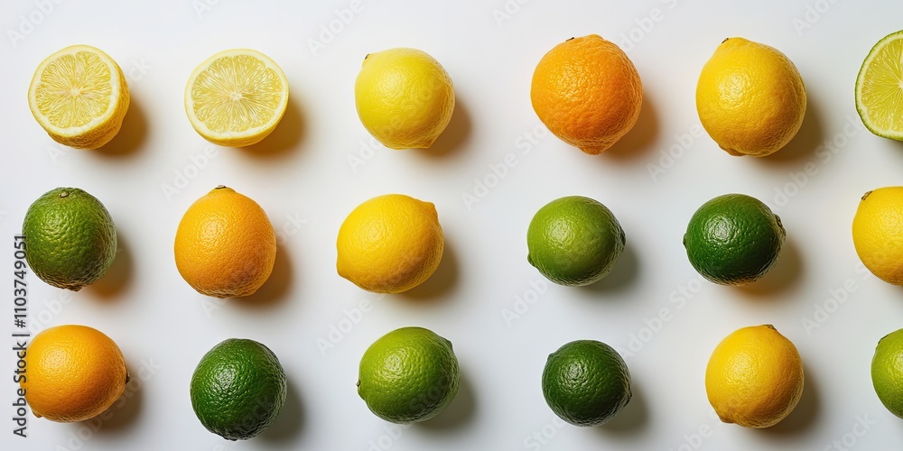 Poster an assortment of citrus fruits such as lemons and limes is displayed separately against a white back