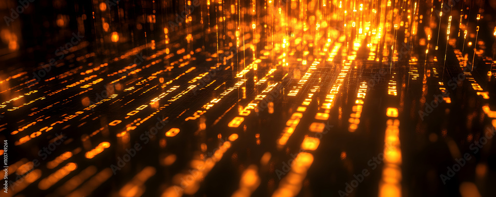 Aufkleber abstract digital data stream falling on dark surface