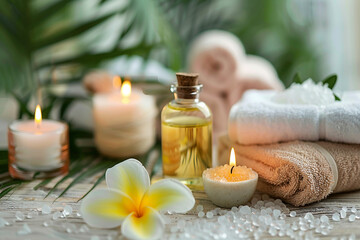 Cozy atmospehere with soft towels and liquid soap in a serene spa setting ai design